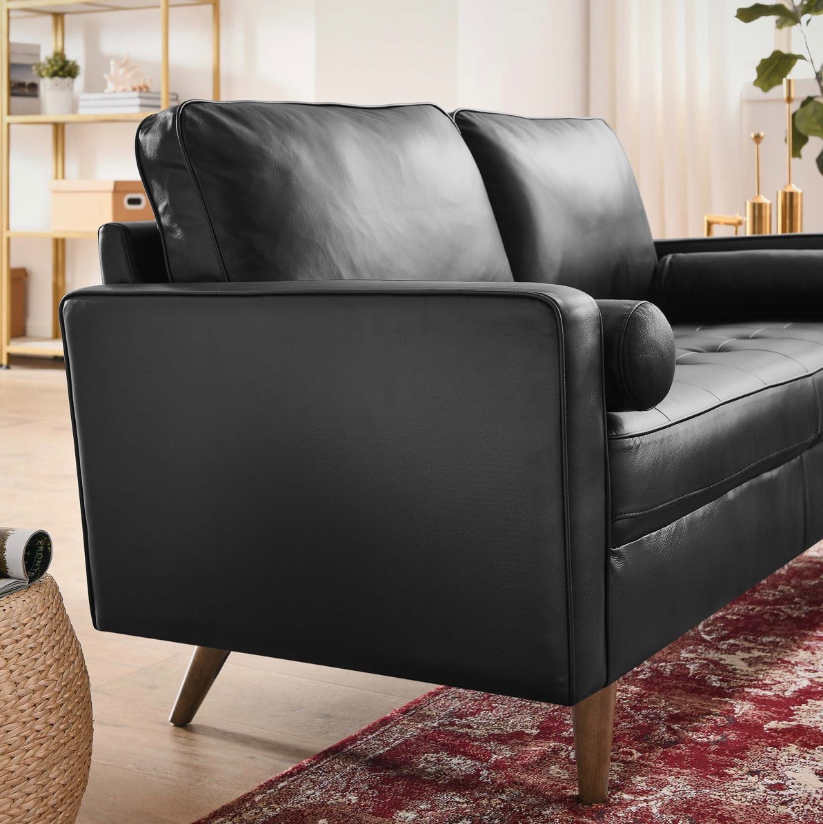 Valour Negro Cuero Loveseat