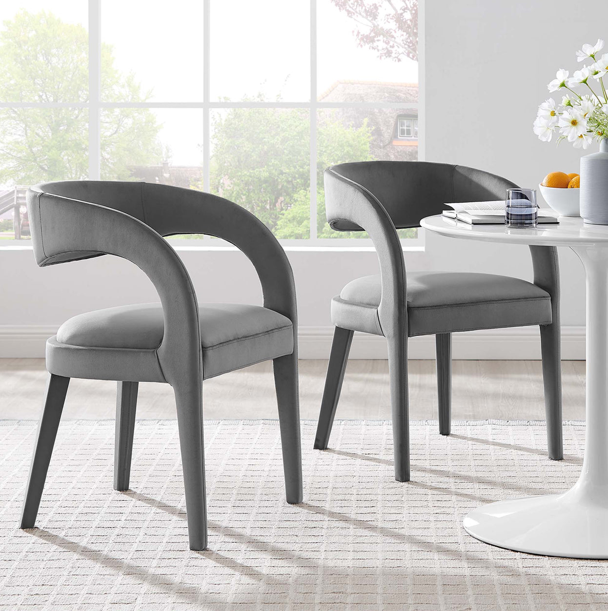 Pinnacle Terciopelo Gris Set de 2 Silla de comedor