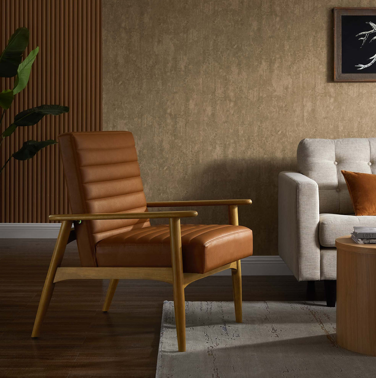 Jensen Vegan Leather Camel Silla de Acento