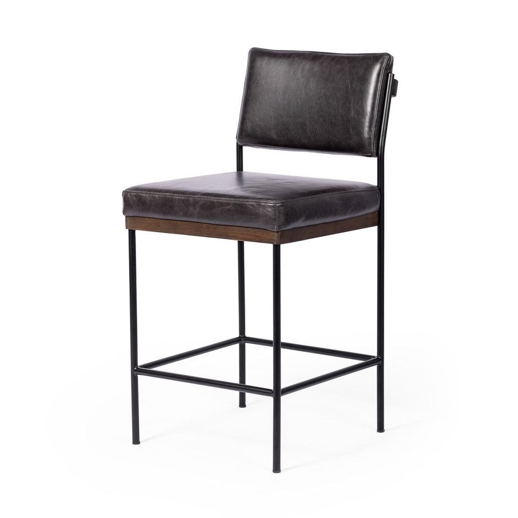 Benton Swivel Leather Bar Stool Negro