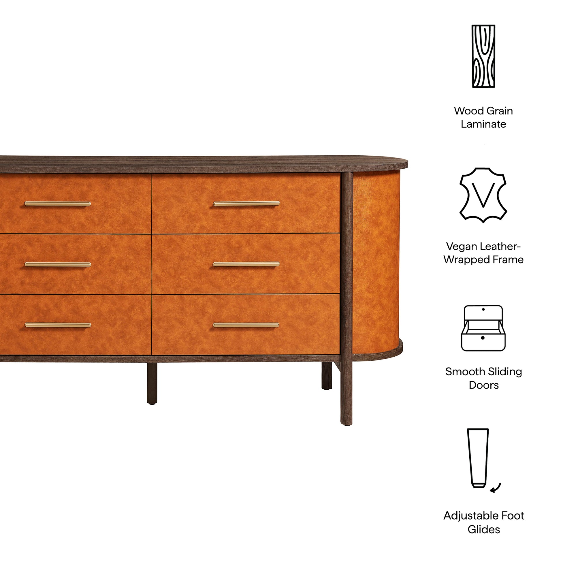 Coralie Curved 6-Drawer Vegan Leather Oval Dresser