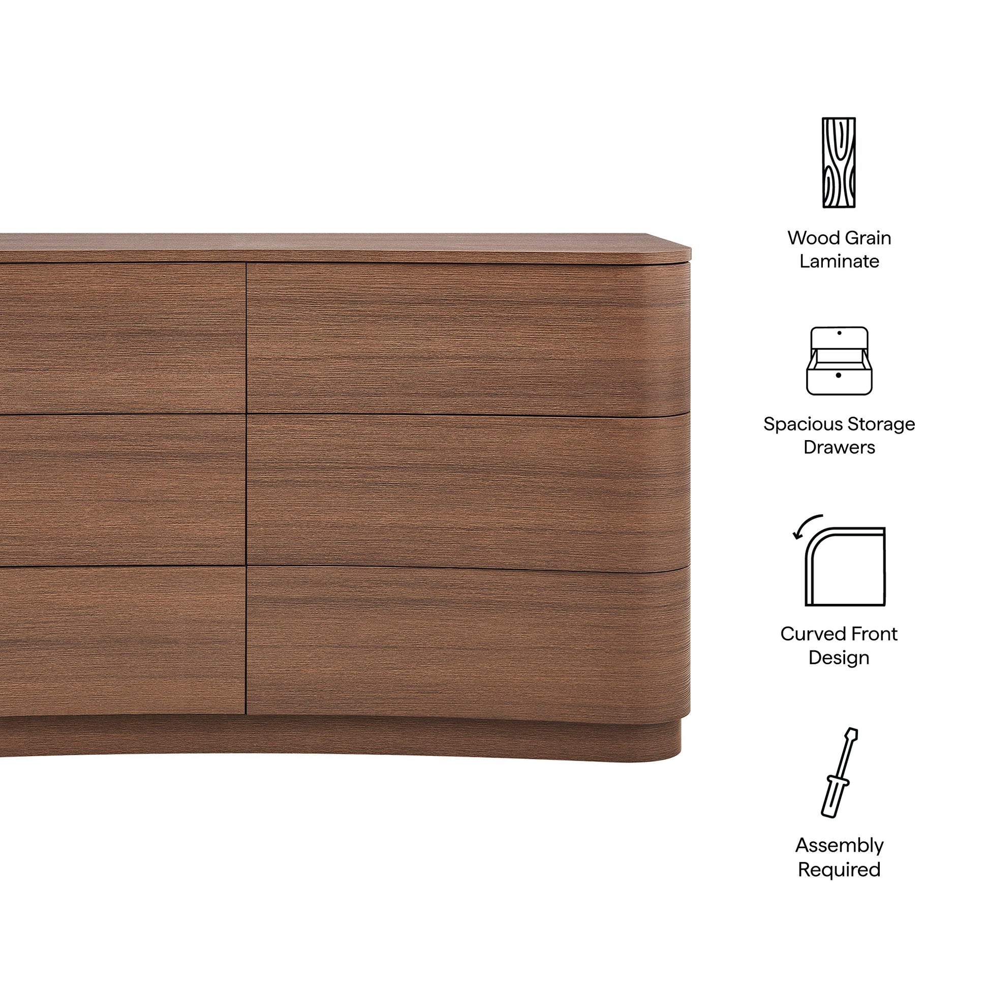 Mirae 6-Drawer Curved Dresser