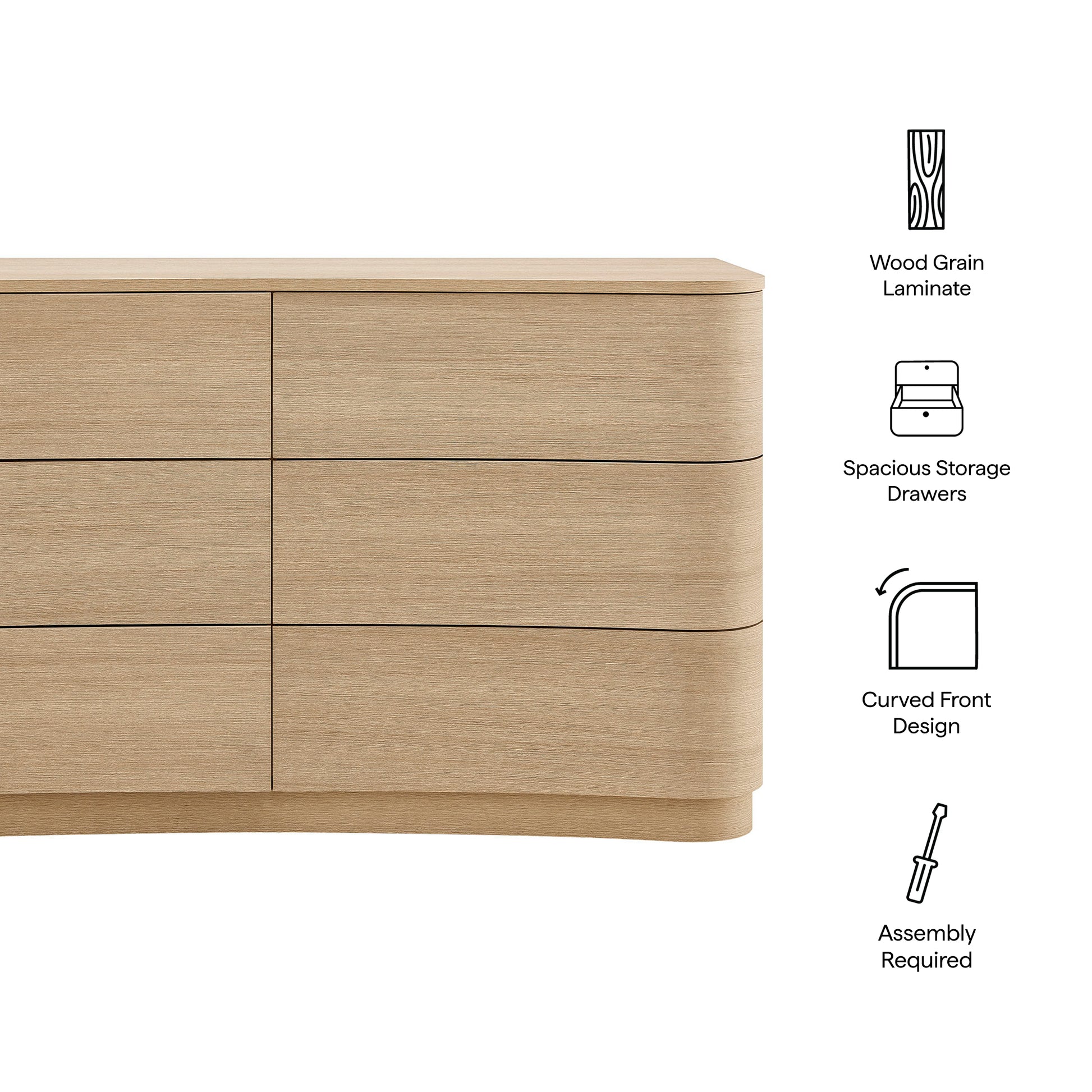 Mirae 6-Drawer Curved Dresser