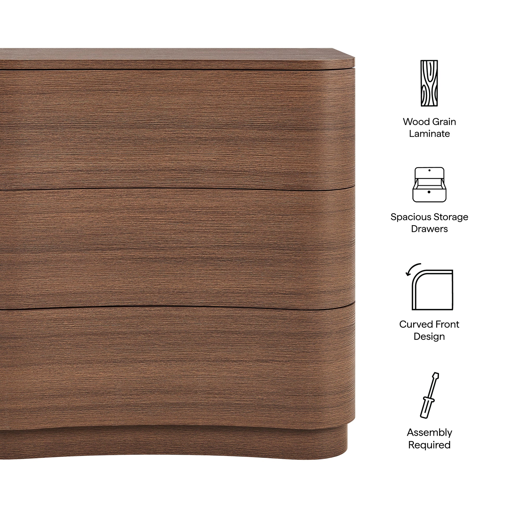 Mirae 3-Drawer Curved Compact Dresser