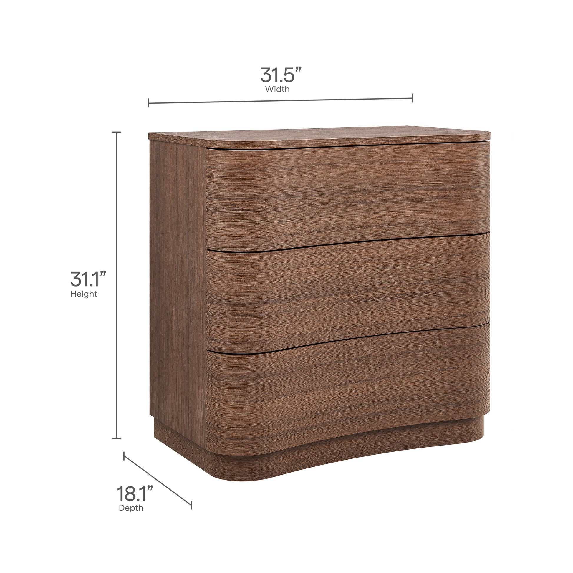 Mirae 3-Drawer Curved Compact Dresser