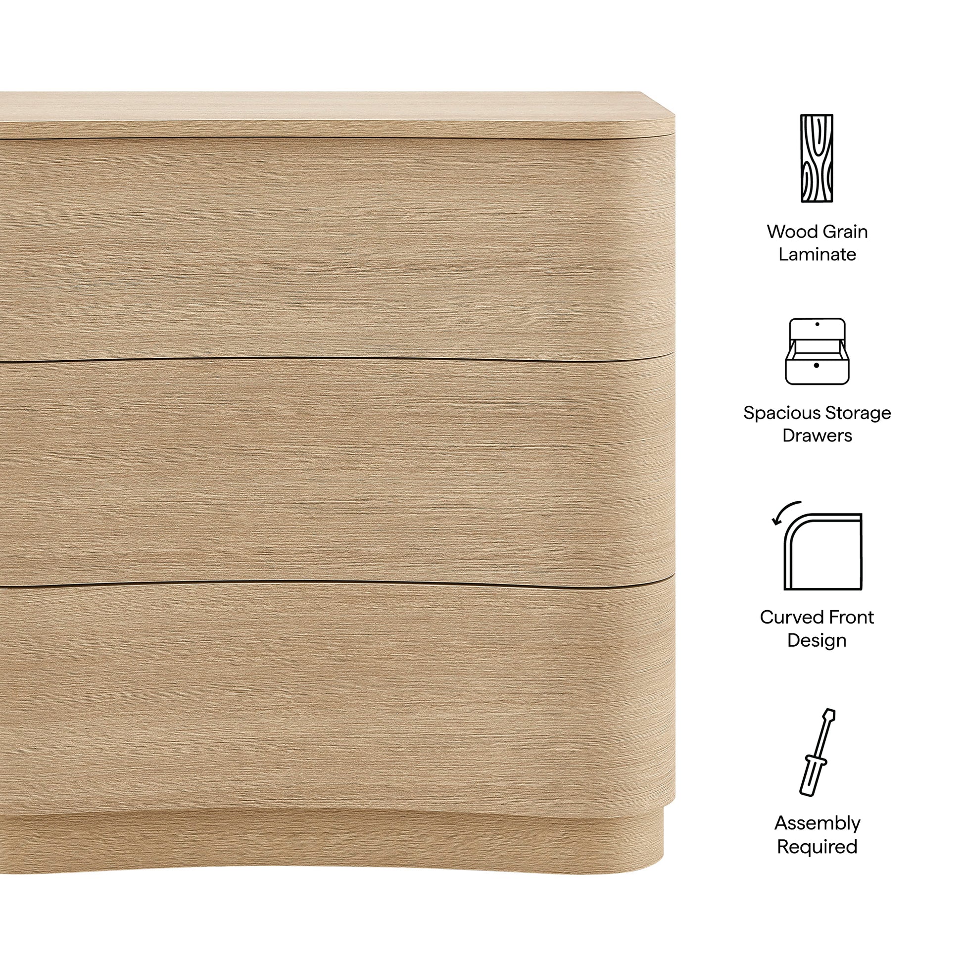 Mirae 3-Drawer Curved Compact Dresser