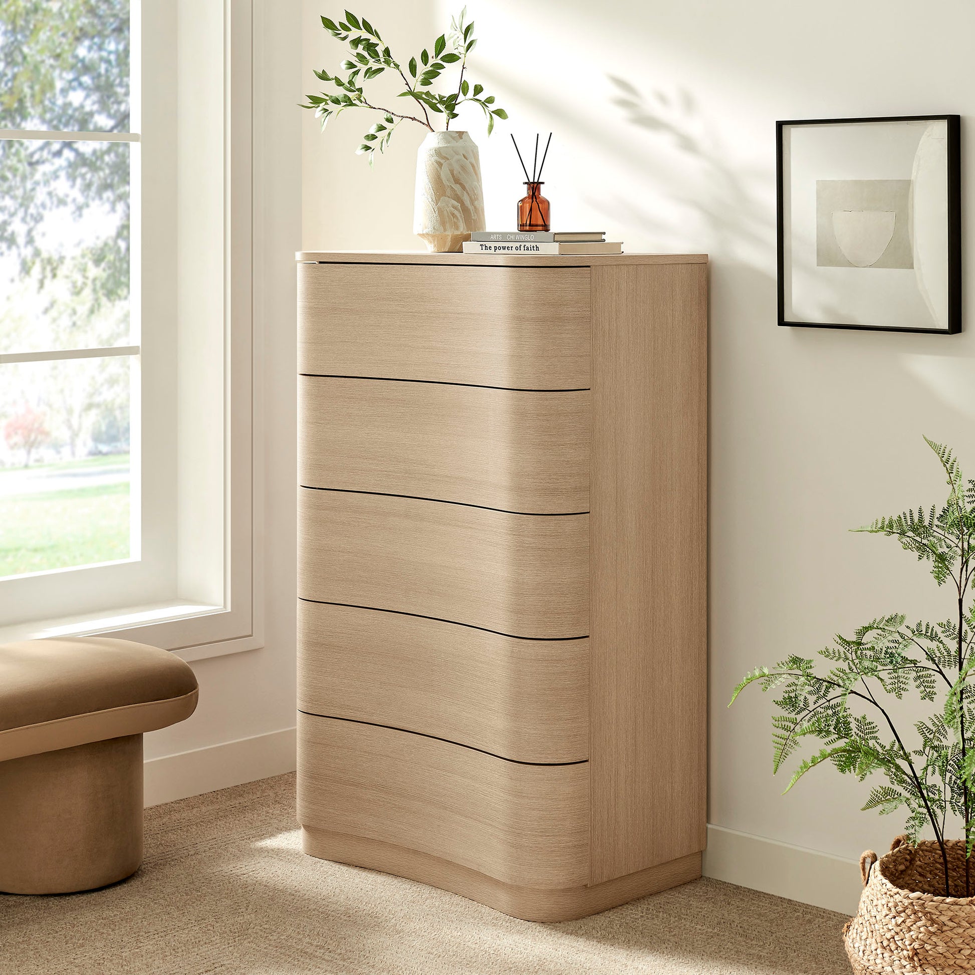 Mirae 5-Drawer Curved Dresser Chest of Drawers