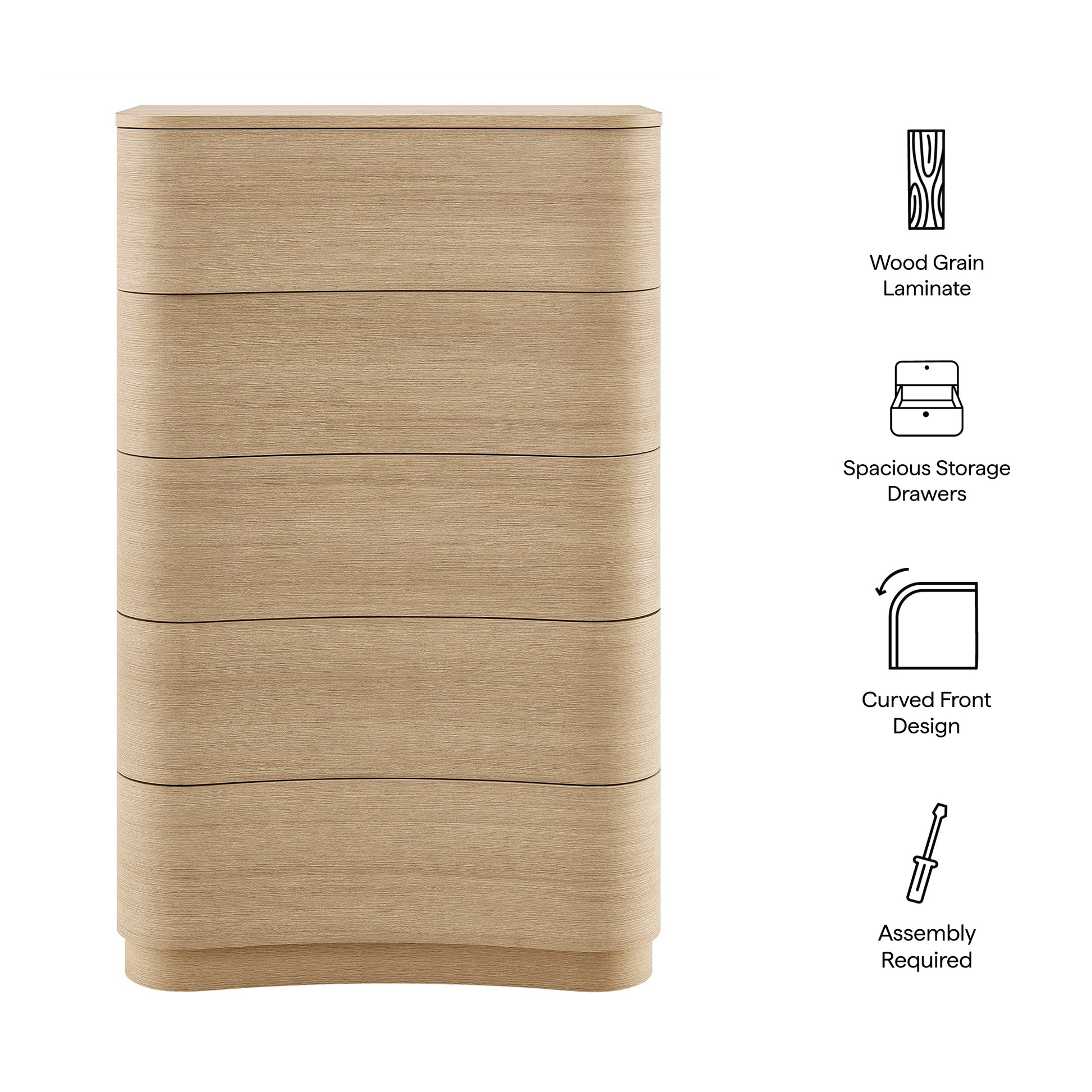 Mirae 5-Drawer Curved Dresser Chest of Drawers