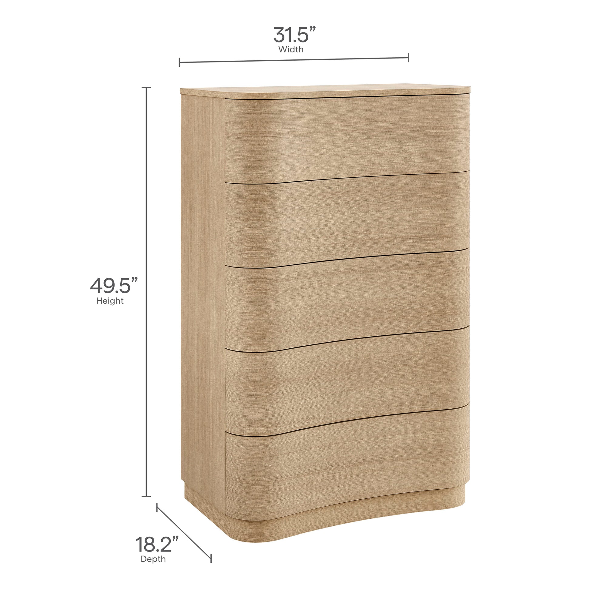 Mirae 5-Drawer Curved Dresser Chest of Drawers