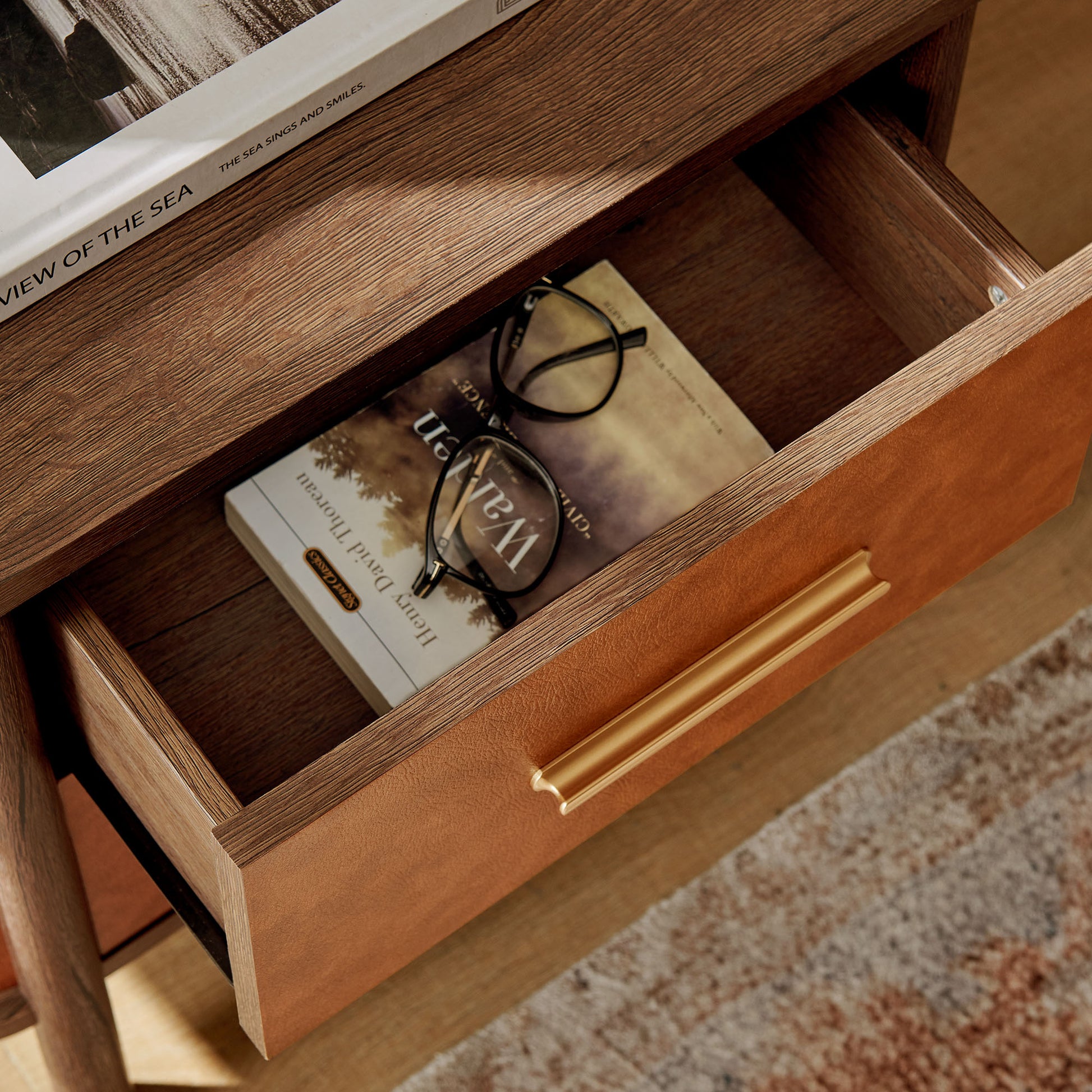 Coralie 2-Drawer Curved Vegan Leather Nightstand