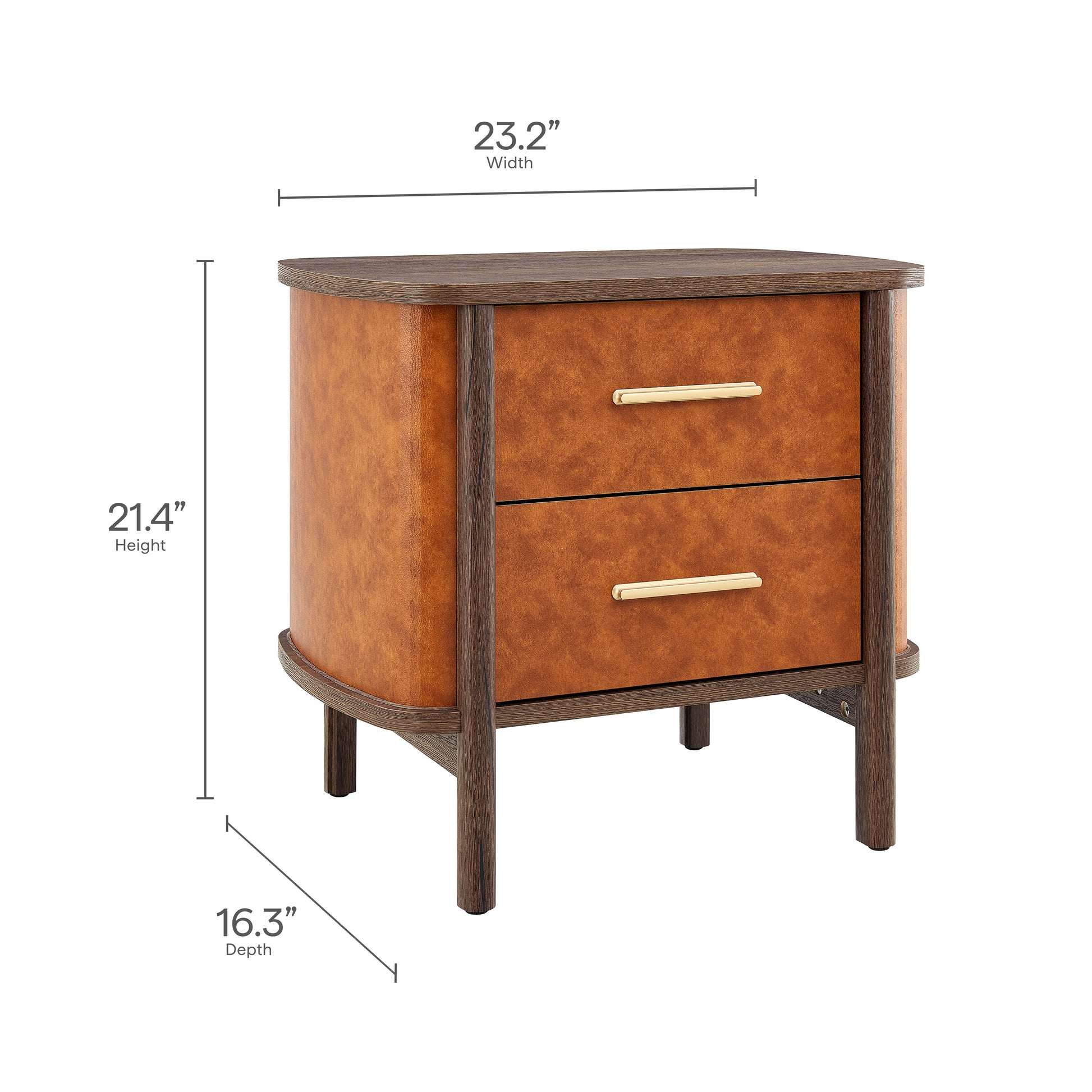 Coralie 2-Drawer Curved Vegan Leather Nightstand